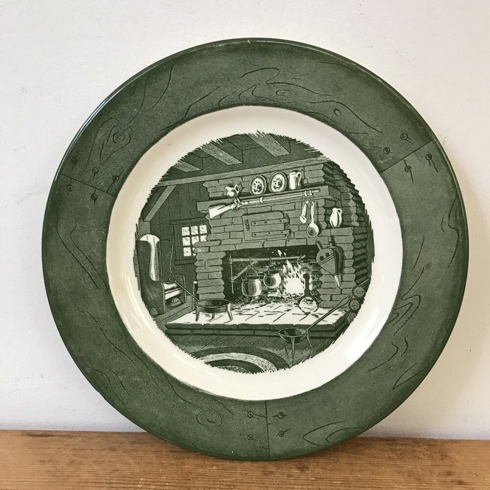 Vintage 50s Colonial Homestead Royal China Green Transferware Dinner Plate 10"
